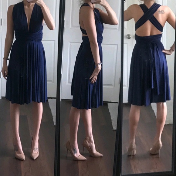 Dresses & Skirts - Navy blue multiway convertible stretchy midi dress